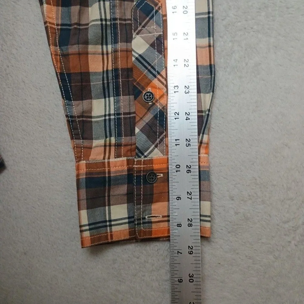 True Religion Shirt Mens 3XL Orange Plaid Button-Up Long Sleeve School Work